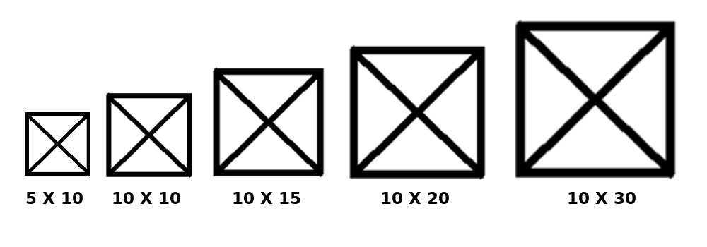 Affordable Self Storage Boxes to represent storage sizes